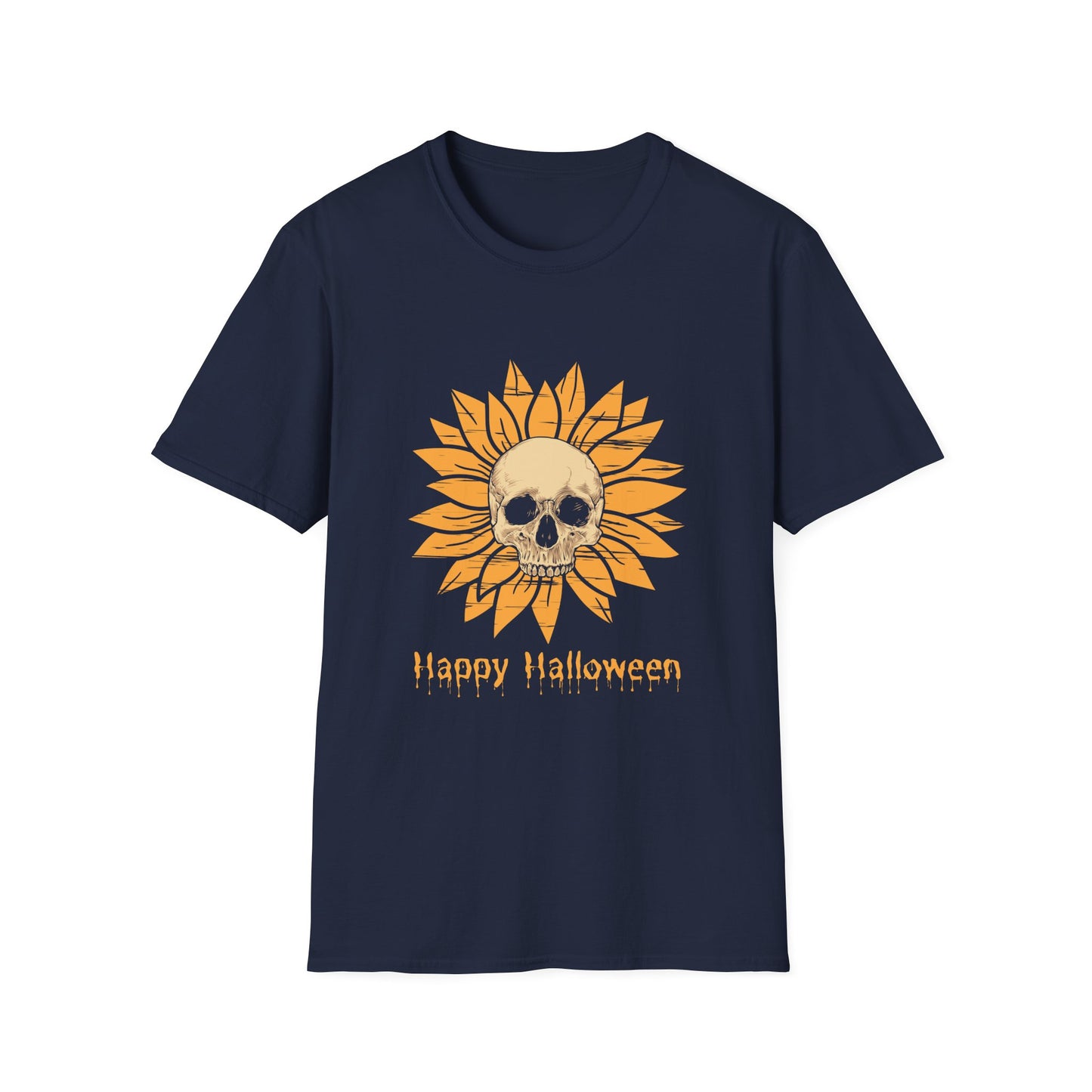 Halloween Skull Sunflower T-Shirt - Casual Unisex Tee,  Spooky Season Style, Halloween Party Wear
