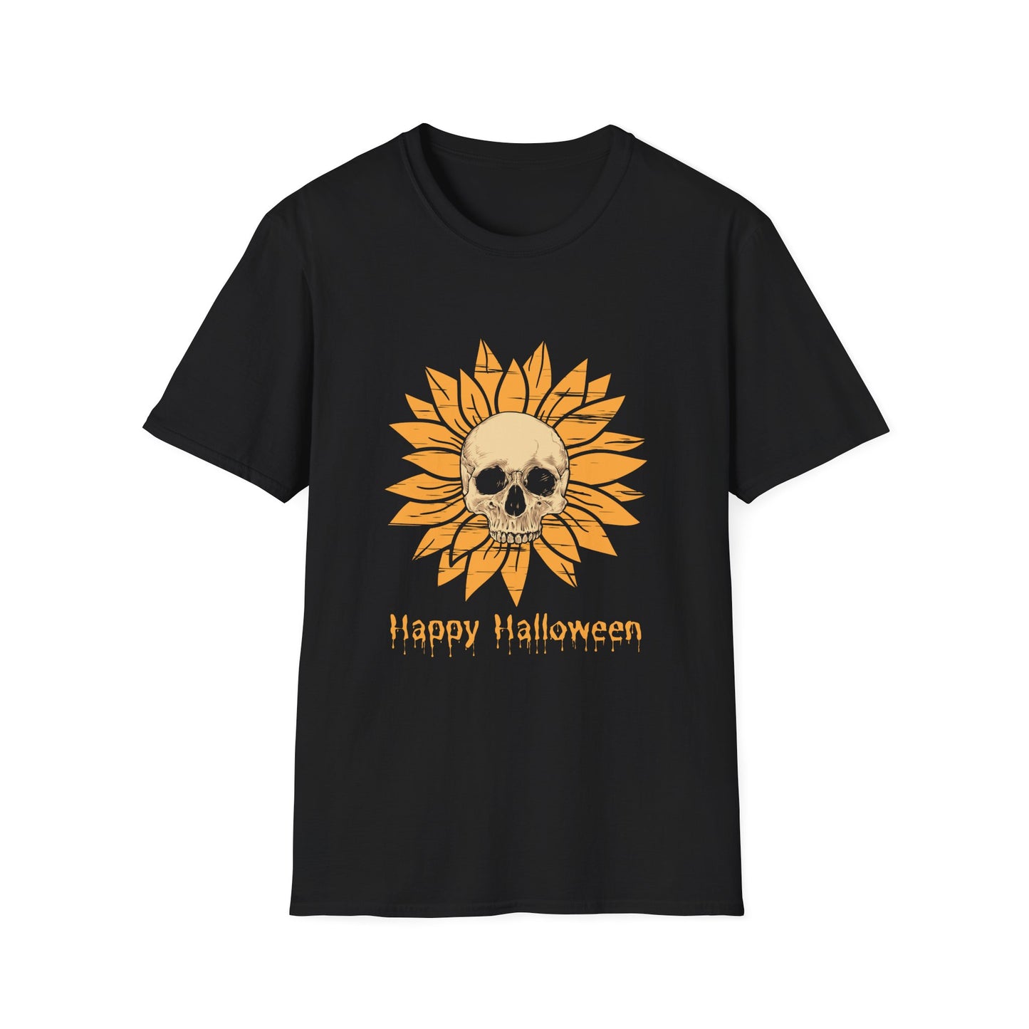 Halloween Skull Sunflower T-Shirt - Casual Unisex Tee,  Spooky Season Style, Halloween Party Wear