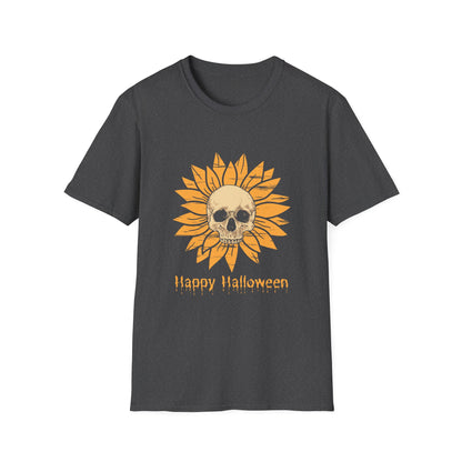 Halloween Skull Sunflower T-Shirt - Casual Unisex Tee,  Spooky Season Style, Halloween Party Wear