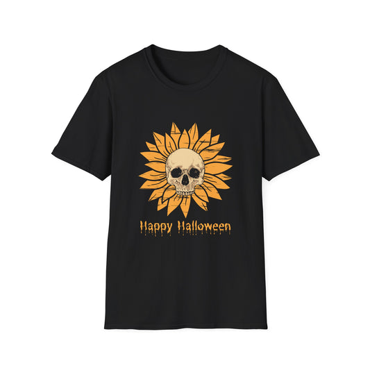 Halloween Skull Sunflower T-Shirt - Casual Unisex Tee,  Spooky Season Style, Halloween Party Wear